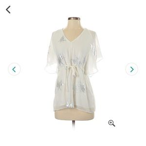 💫 bebe white silk silver lurex Star festival top
